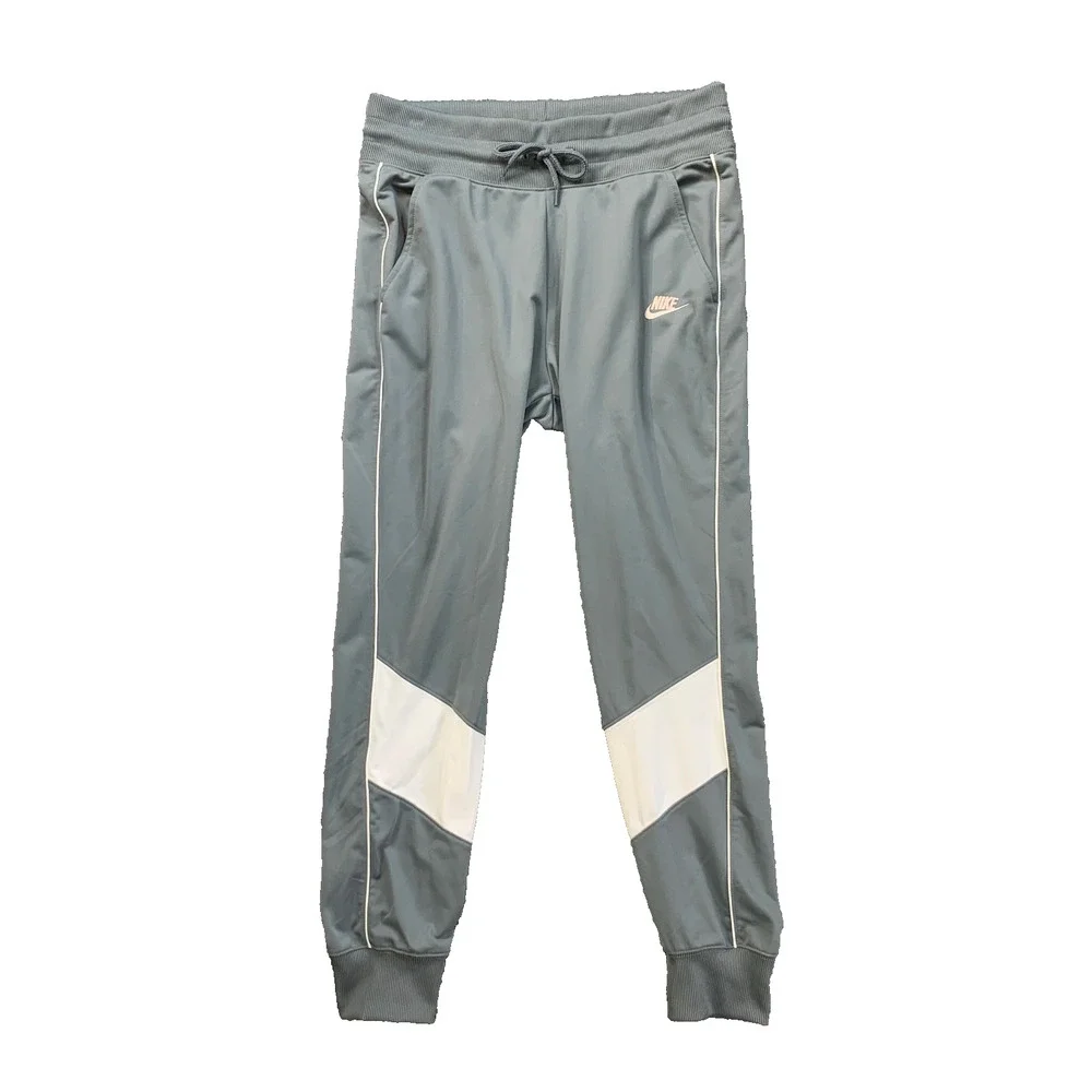 Nike Joggers Womens Medium Gray White Heritage Track Fleece Lined Tapered Pants